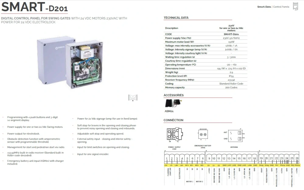SMART-D201 - Řídící jednotka SMART-D201 pro dva pohony na 24Vdc