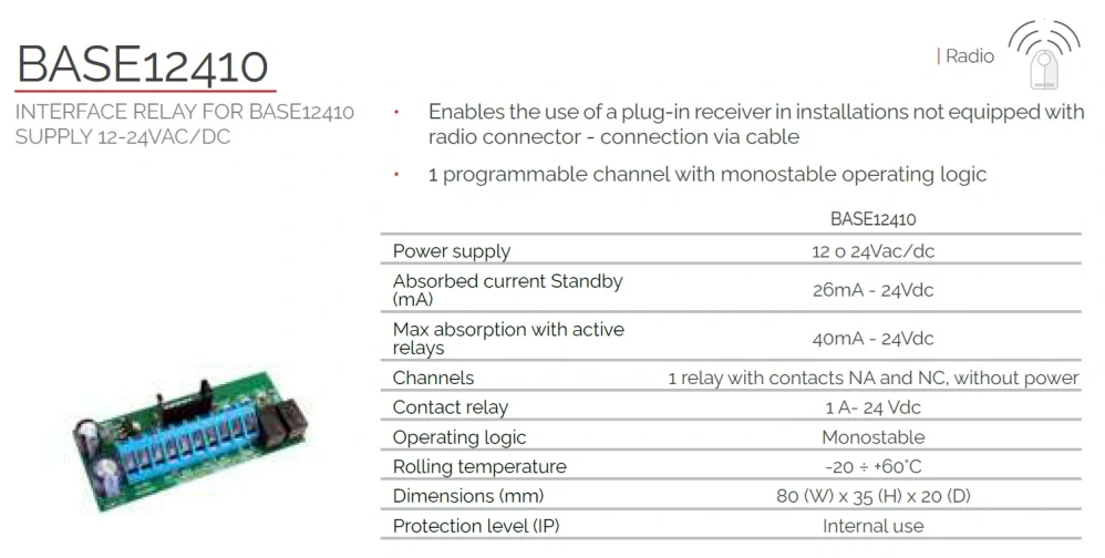 BASE12410 - Externí adaptér pro integrovatelný přijímač